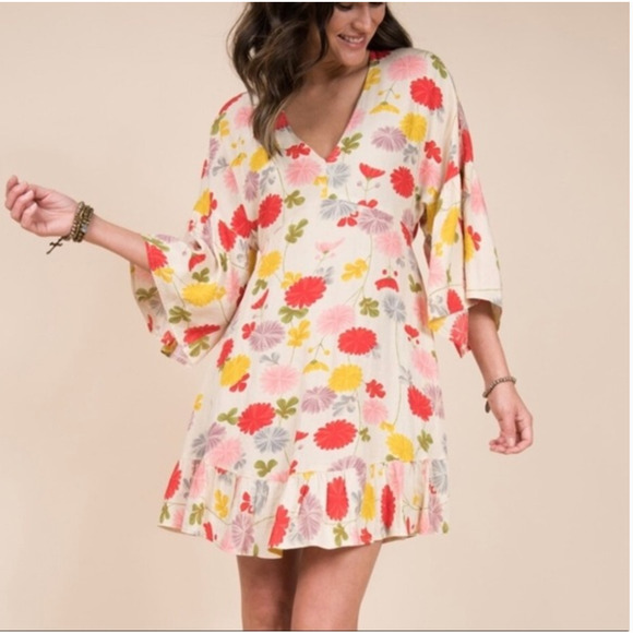 Uncle Frank Dresses & Skirts - Uncle Frank Floral Dolman Sleeve Dress Linen Blend Medium